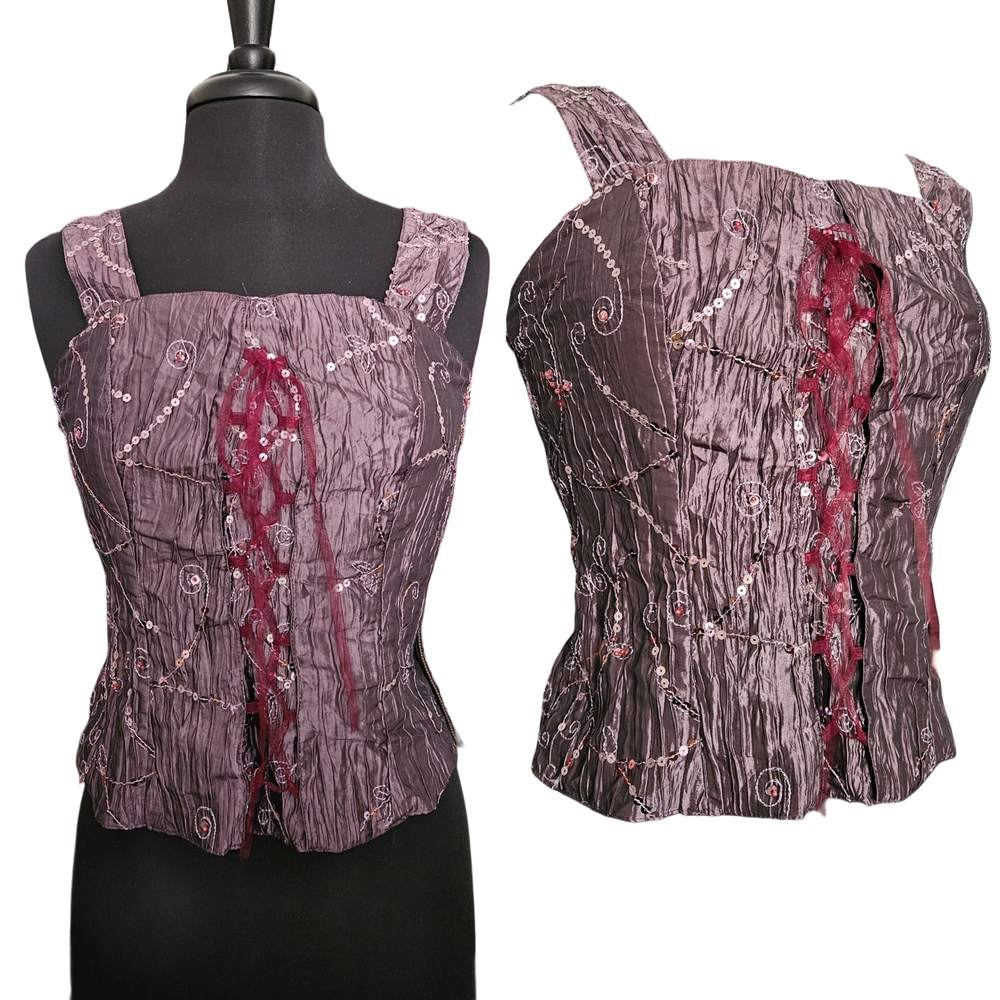 Vintage Purple Sequin Faux Corset Tank Top